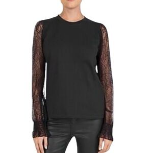 The Kooples Black Lace Sleeve Top